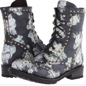 Ash Rare Floral Combat Biker Ankle Boots Leather